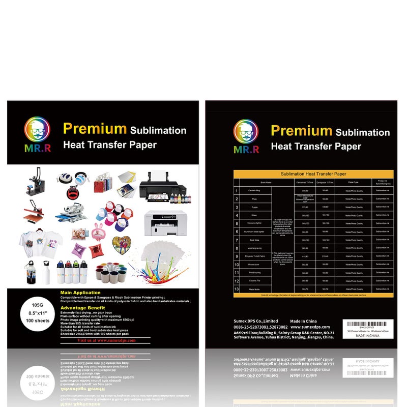MR.R Premium Sublimation Heat Transfer Paper for Epson and Sawgrass,105gsm 8.5"x11" 100 sheets USA Letter Size per pack - Image 3